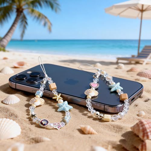 2-Pack Beaded Phone Wrist Straps for Phones, Cameras & Everyday Bags (white)