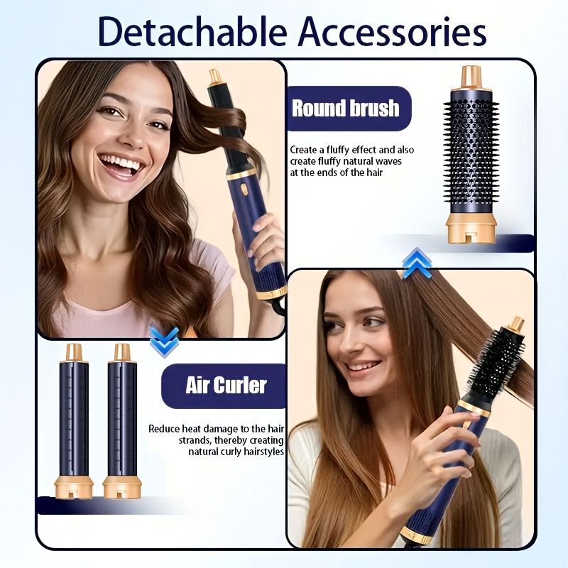 5-In-1 Hot Air Styler Hair Styling Tool Salon-Quality Hair Curling - Blue - Size 01