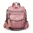 Women'S Travel Backpack Stylish Backpack Leather Backpack Tassel Backpack Chain - Black - Size 01