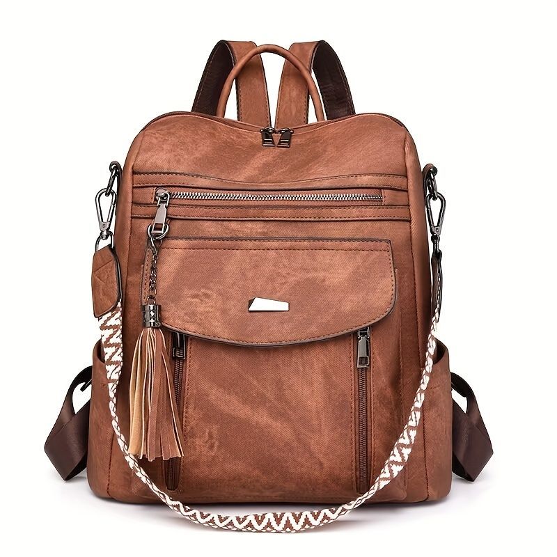 Women'S Travel Backpack Stylish Backpack Leather Backpack Tassel Backpack Chain - Black - Size 01