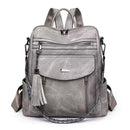 Women'S Travel Backpack Stylish Backpack Leather Backpack Tassel Backpack Chain - Black - Size 01