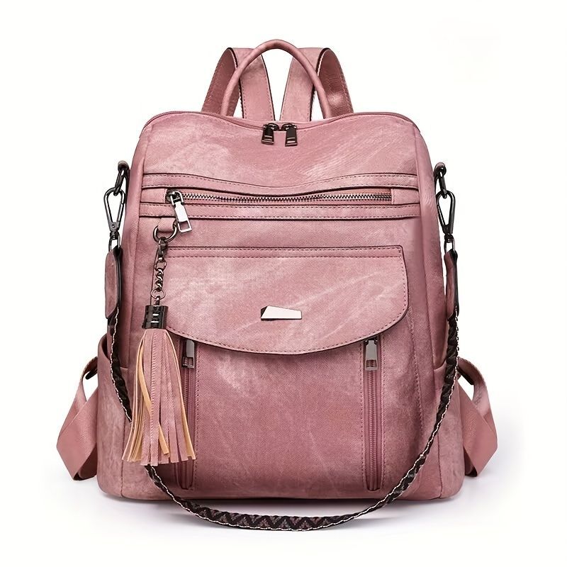 Women'S Travel Backpack Stylish Backpack Leather Backpack Tassel Backpack Chain - Blue - Size 01
