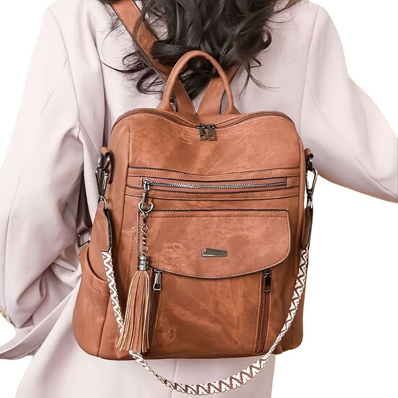Women'S Travel Backpack Stylish Backpack Leather Backpack Tassel Backpack Chain - Blue - Size 01