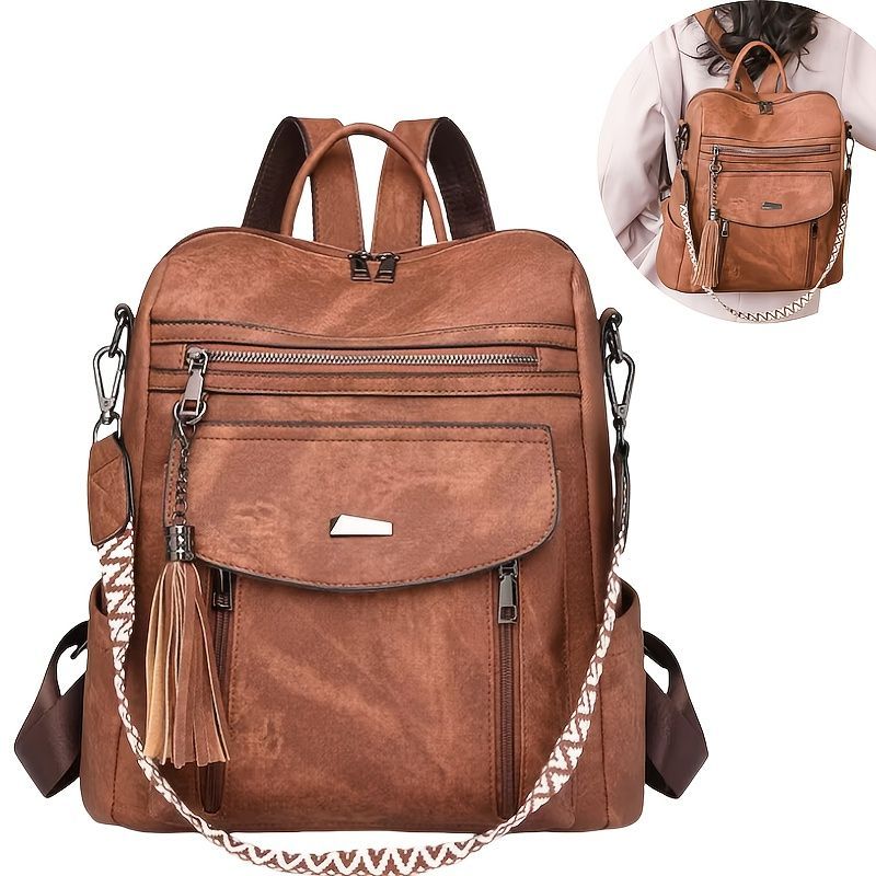 Women'S Travel Backpack Stylish Backpack Leather Backpack Tassel Backpack Chain - Blue - Size 01
