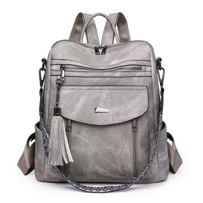 Women'S Travel Backpack Stylish Backpack Leather Backpack Tassel Backpack Chain - Gray - Size 01