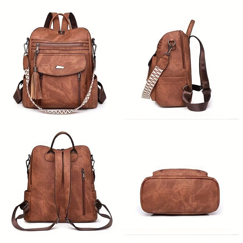 Women'S Travel Backpack Stylish Backpack Leather Backpack Tassel Backpack Chain - Gray - Size 01