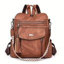 Women'S Travel Backpack Stylish Backpack Leather Backpack Tassel Backpack Chain - Gray - Size 01