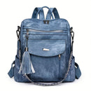 Women'S Travel Backpack Stylish Backpack Leather Backpack Tassel Backpack Chain - Gray - Size 01