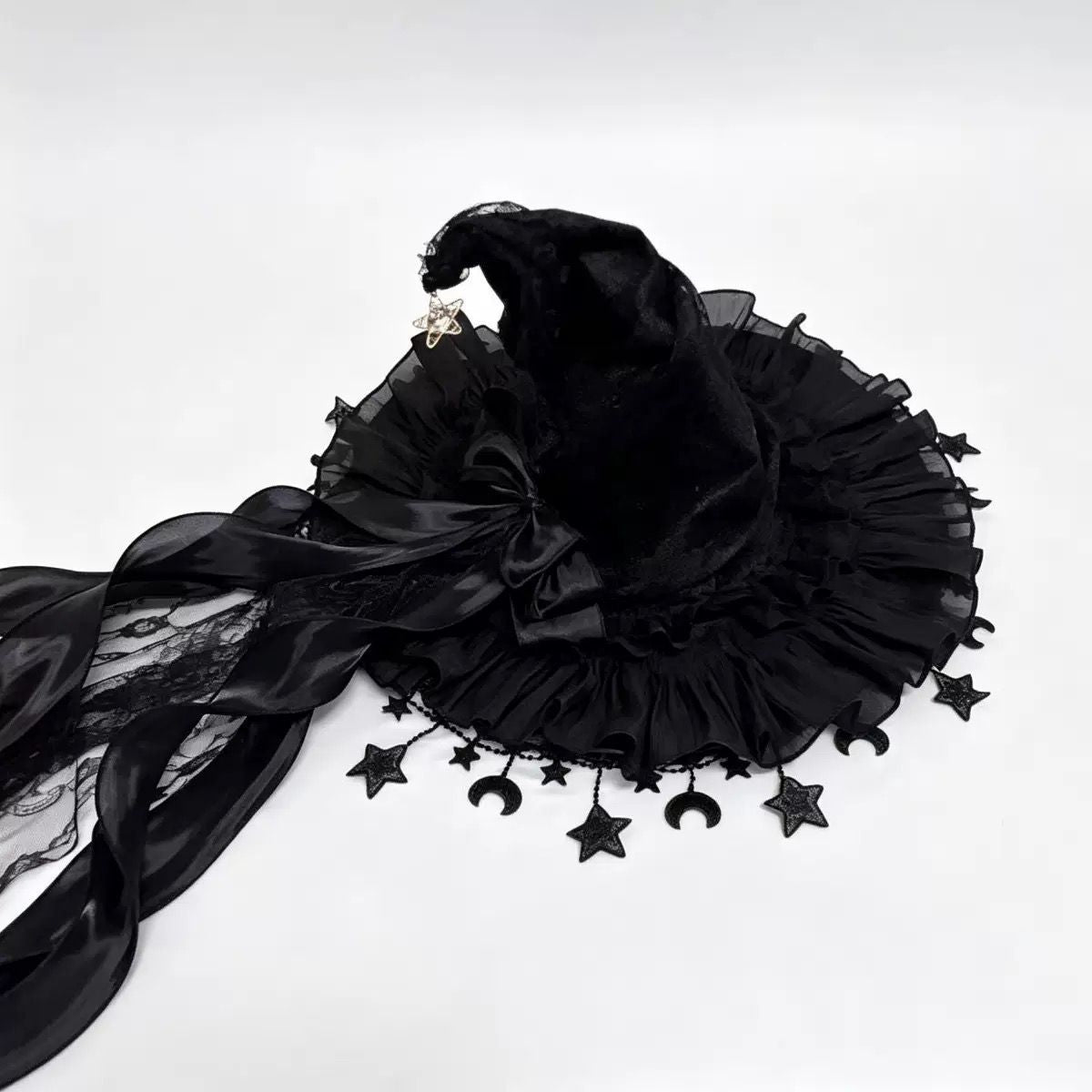 Black Witch Hat Star Ornaments Halloween Accessory Cosplay Hat Themed Party Hat - Green - Size 01