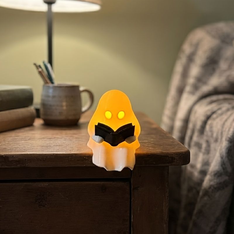 Ghost Lamp Reading Light Spooky Decor Book Lover Gift Halloween Decoration Cozy - White - Size 01