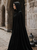 Black Velvet Cape Hooded Cape Cosplay Cape Halloween Costume Cape Party Cape - Black - Size L