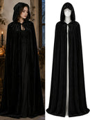 Black Velvet Cape Hooded Cape Cosplay Cape Halloween Costume Cape Party Cape - Black - Size XL