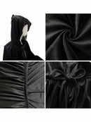 Black Velvet Cape Hooded Cape Cosplay Cape Halloween Costume Cape Party Cape - Black - Size XL