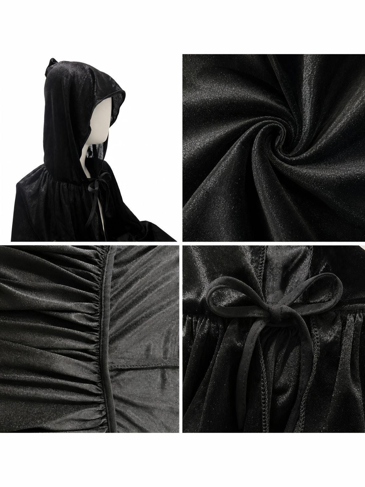 Black Velvet Cape Hooded Cape Cosplay Cape Halloween Costume Cape Party Cape - Black - Size XS