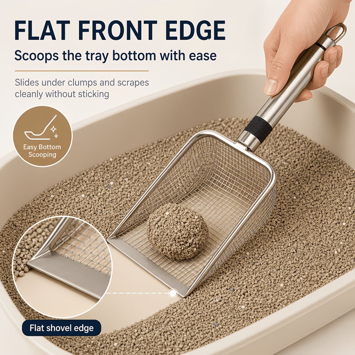 Pet Litter Scoop Stainless Steel Litter Scoop Cat Litter Scoop Litter Sifter - Silver - Size 01