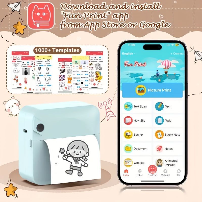 Portable Photo Printer Wireless Photo Printer Smartphone Photo Printer Compact - Pink - Size 01