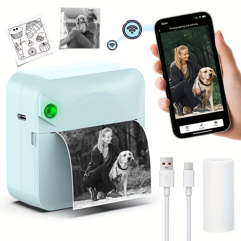 Portable Photo Printer Wireless Photo Printer Smartphone Photo Printer Compact - White - Size 01