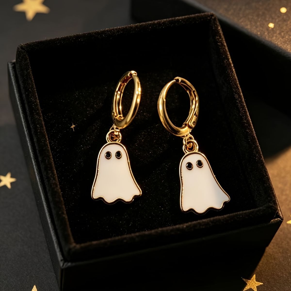 Ghost Earrings Hoop Earrings Spooky Jewelry Halloween Accessories Women'S - Gold - Size 01
