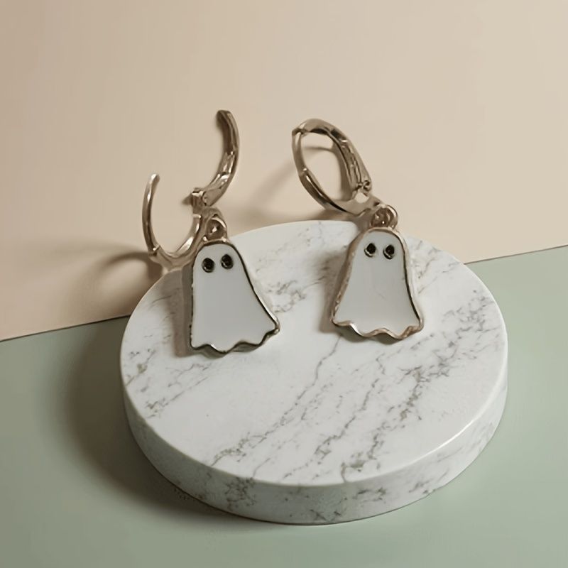 Ghost Earrings Hoop Earrings Spooky Jewelry Halloween Accessories Women'S - Gold - Size 01