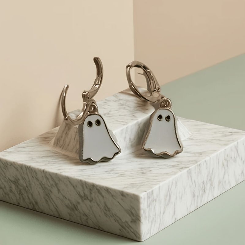 Ghost Earrings Hoop Earrings Spooky Jewelry Halloween Accessories Women'S - Gold - Size 01
