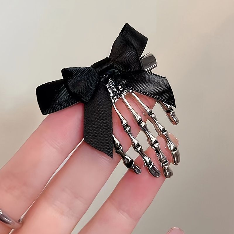 Bow Tie Skeleton Hair Clip Gothic Hair Accessories Women'S Hair Clip Festive - Black - Size 01