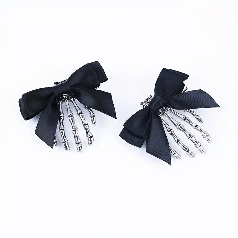Bow Tie Skeleton Hair Clip Gothic Hair Accessories Women'S Hair Clip Festive - Silver - Size 01