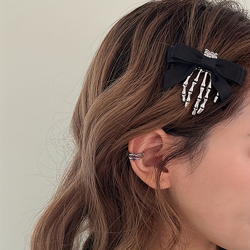 Bow Tie Skeleton Hair Clip Gothic Hair Accessories Women'S Hair Clip Festive - Silver - Size 01