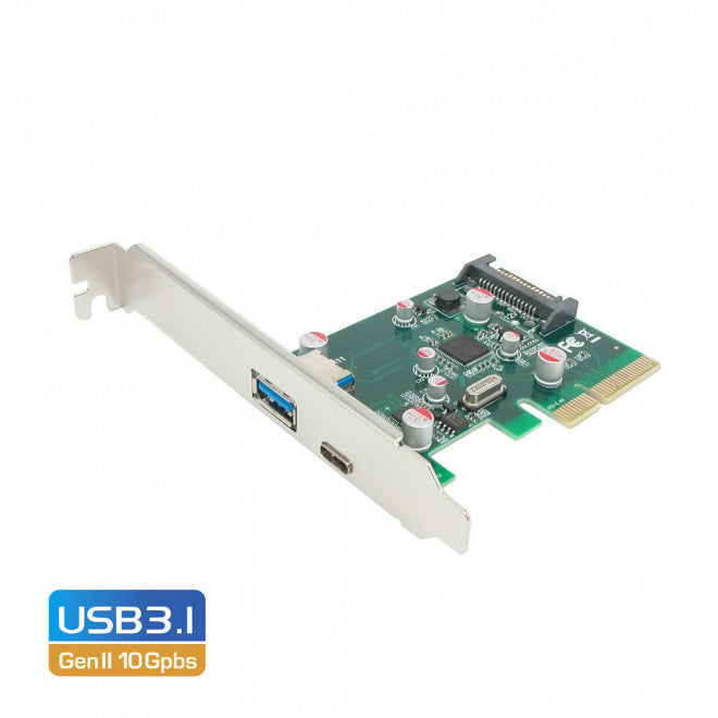 SIMPLECOM EC312 PCI-E 2.0 x4 to 2 Port USB 3.1 Gen II 10Gpbs Type-C and Type-A Card