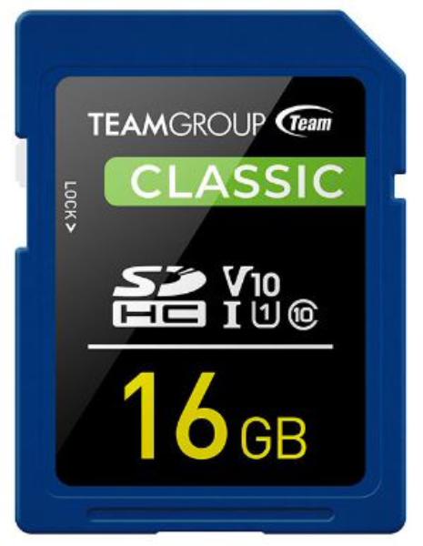 Team Classic SD Memory Card -16 GB  UHS Ultra Speed Class 1U1. Supports Video Speed Class 10V10.