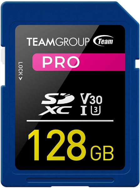 TEAMGROUP PRO 128GB UHS-I/U3 SDXC Memory Card U3 V30 4K UHD Read Speed up to 100MB/s