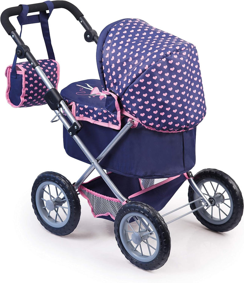 Trendy Dolls Pram, Foldable with Height-Adjustable Handle, Blue and Pink