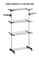 Folding 3 Tier Clothes Laundry Drying Rack with Stainless Steel Tubes for Indoor & Outdoor Home