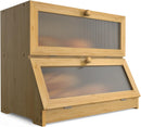 Double Layer Bamboo Bread Box for Kitchen Counter with Large Capacity and Clear Window