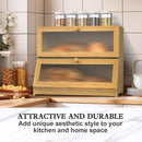 Double Layer Bamboo Bread Box for Kitchen Counter with Large Capacity and Clear Window