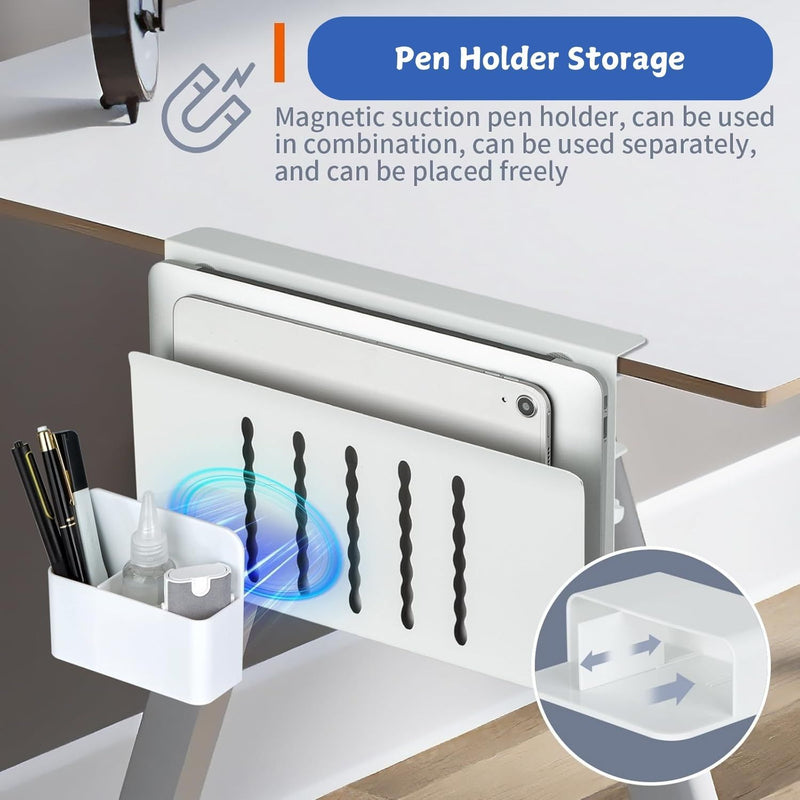 Under Desk Side Laptop Holder Storage with No Drill Cable Management Tray and Pen Storage for Office and Home