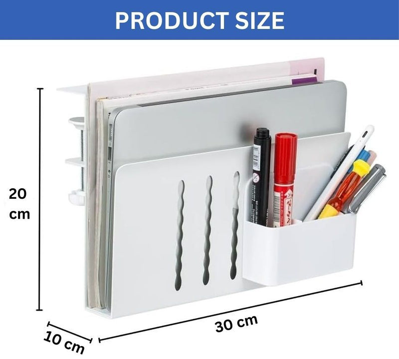 Under Desk Side Laptop Holder Storage with No Drill Cable Management Tray and Pen Storage for Office and Home