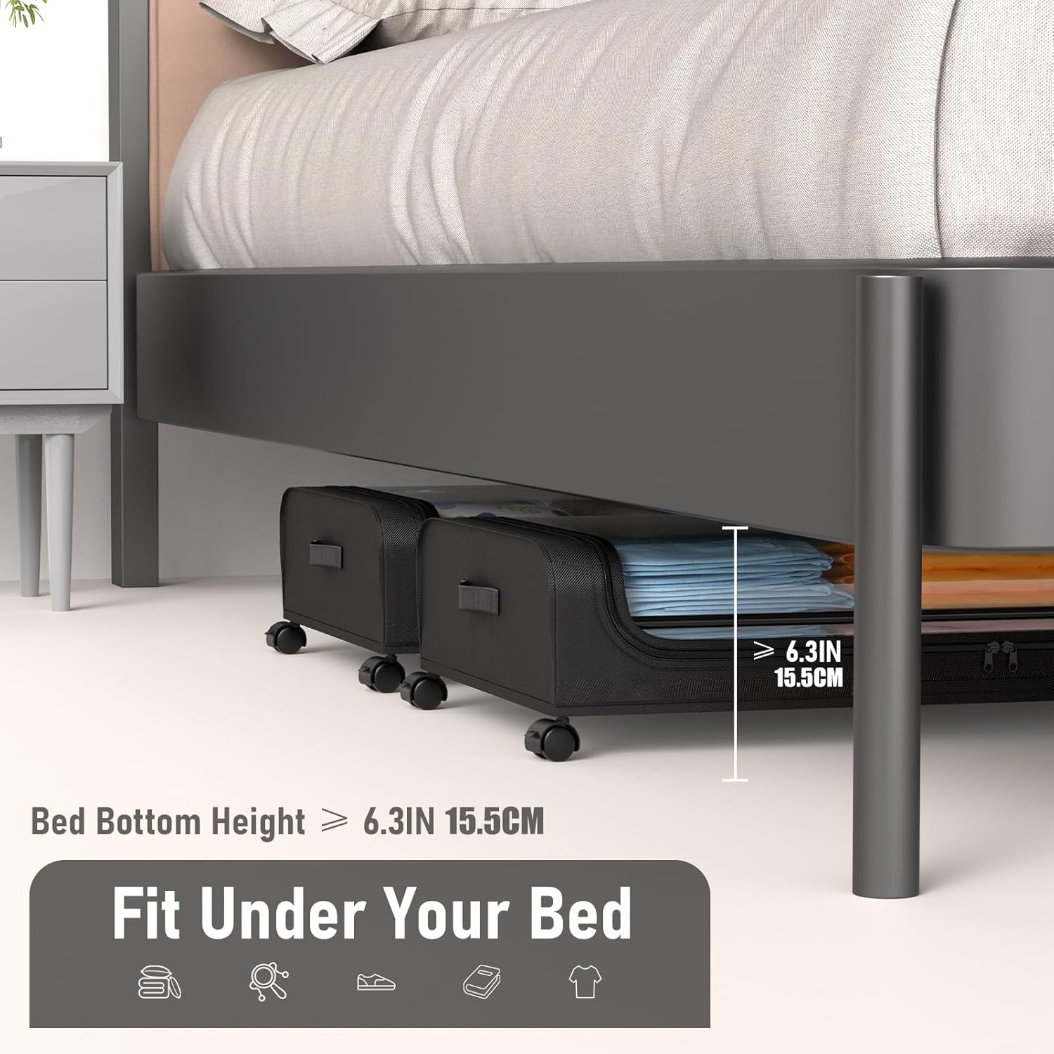 Set 2 Pcs XXL Under Bed Rolling Storage Containers with 50L Large Capacity and Wheels