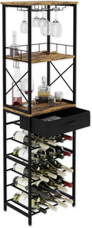 CARLA HOME Freestanding Wine Rack for 20 Bottles with Wood Countertop and Sturdy Metal Frame