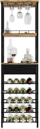 CARLA HOME Freestanding Wine Rack for 20 Bottles with Wood Countertop and Sturdy Metal Frame