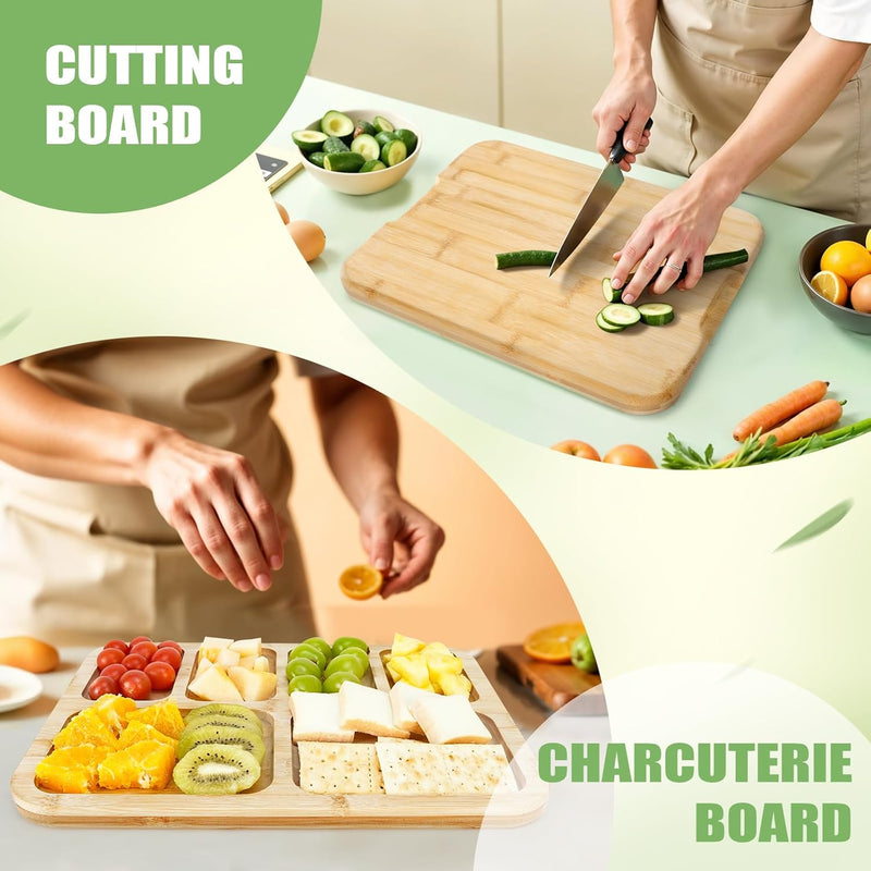 CARLA HOME Bamboo Charcuterie Board with Lid & Handle ideal Gift for Kitchen, Party & Picnic (6 Compartments)