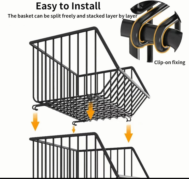 CARLA HOME Metal 5-Tier Rolling Vegetable and Fruit Basket Cart Stand for Kitchen
