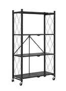 CARLA HOME 4-Tier Foldable Storage Shelf with Wheels for Kitchen, Garage, Pantry or Basement (Black)