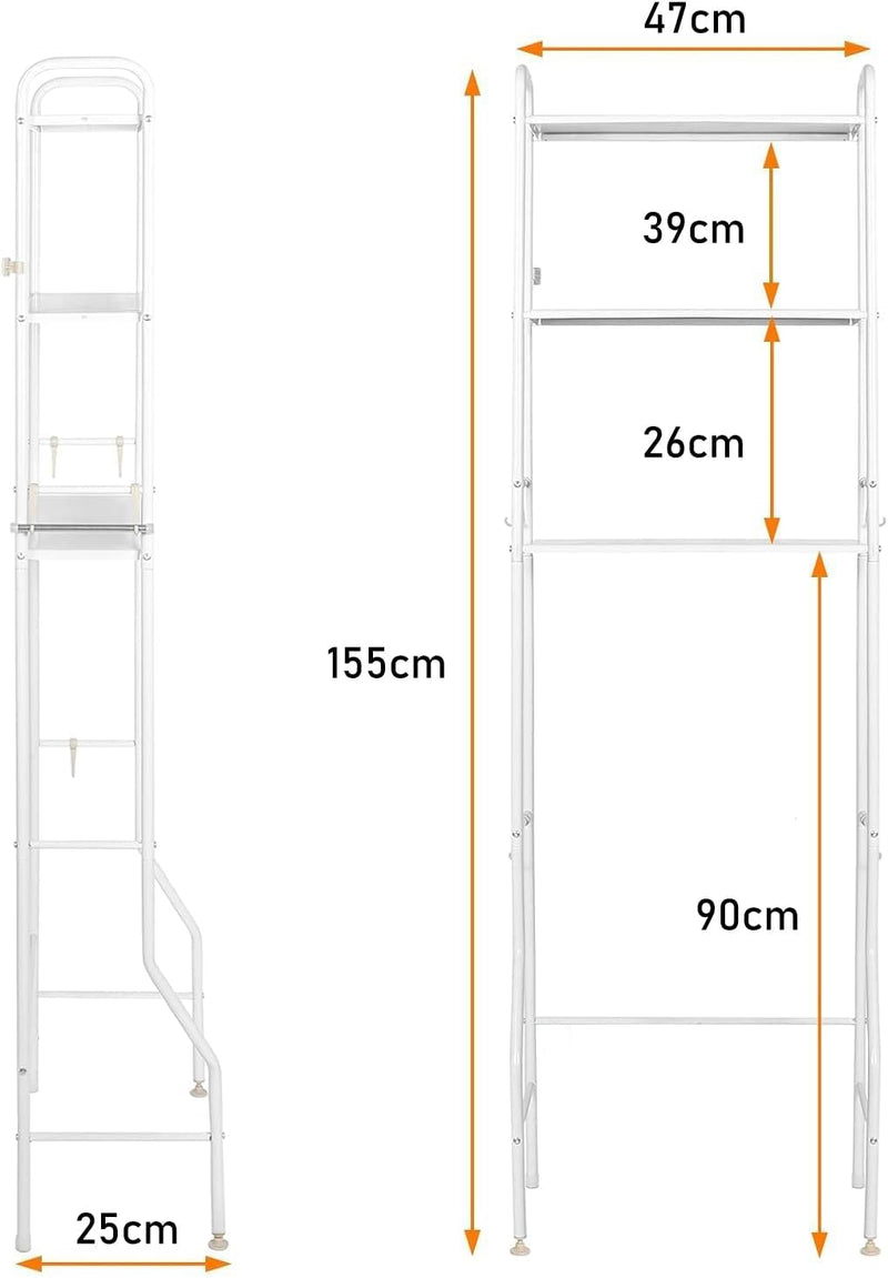 CARLA HOME 3-Tier Over The Toilet Storage Rack with Hooks & Paper Holder for Bathroom & Laundry Room