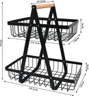 CARLA HOME 2-Tier Fruit Basket Stand for Kitchen Countertop for Fruits, Vegetables, Bread & Snacks with Wooden Handle