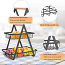 CARLA HOME 2-Tier Fruit Basket Stand for Kitchen Countertop for Fruits, Vegetables, Bread & Snacks with Wooden Handle
