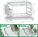 CARLA HOME 2-Tier Dish Drying Rack with Drainage Tray, Utensil Holder, Cup Hooks & Cutting Board Slot for Countertop Kitchen Storage (White)