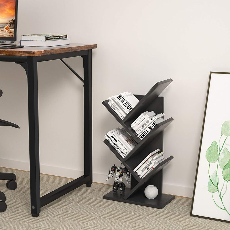 CARLA HOME 5-Tier Tree Bookshelf Storage Rack for Home Office or Bedroom (Black)