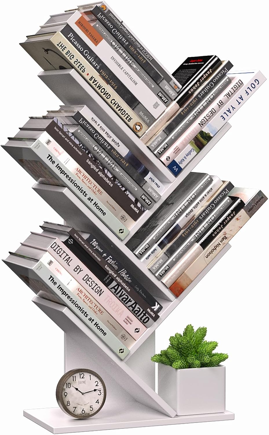 CARLA HOME 5-Tier Tree Bookshelf Storage Rack for Home Office or Bedroom (White)