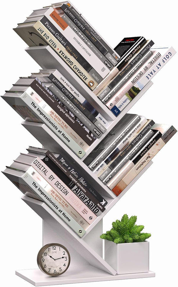 CARLA HOME 5-Tier Tree Bookshelf Storage Rack for Home Office or Bedroom (White)