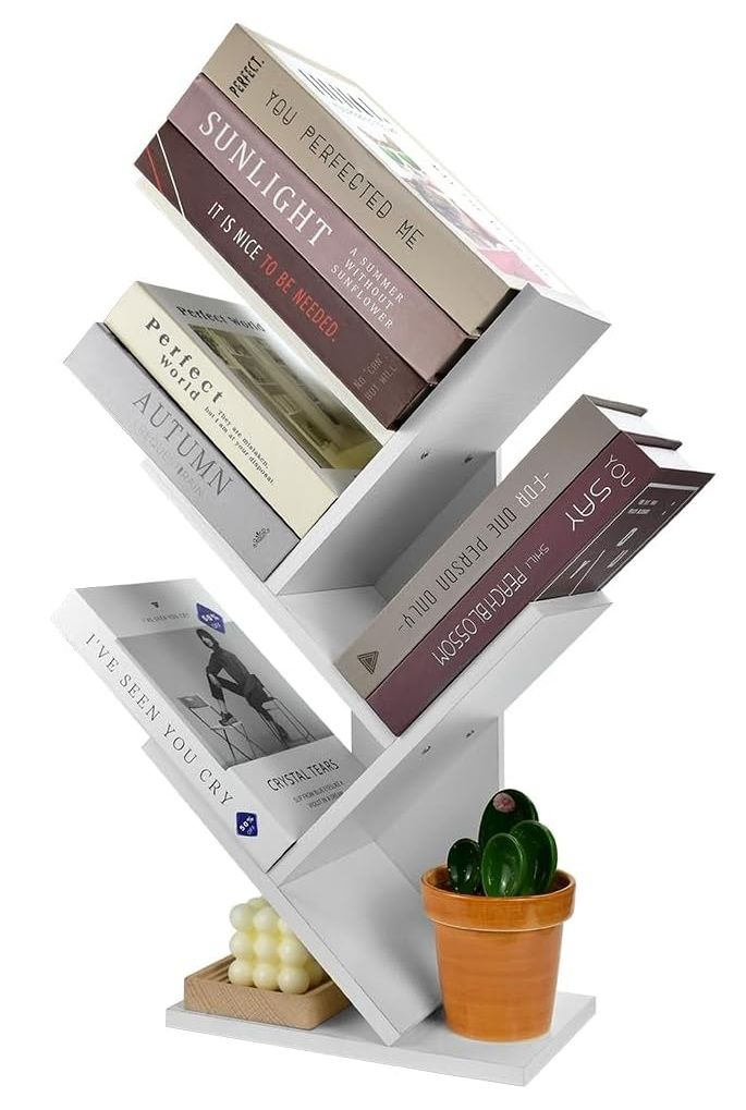 CARLA HOME 5-Tier Tree Bookshelf Storage Rack for Home Office or Bedroom (White)